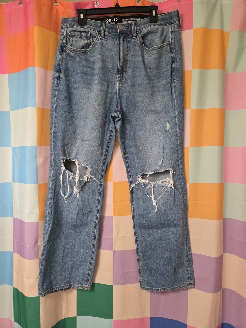 Torrid Distressed Knee High Rise Baggy Straight Classic Denim